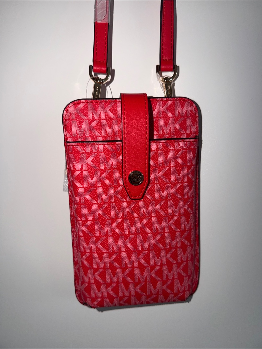 Michael Kors Jet Set Red MK Logo Crossbody Phone Pouch